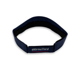 Back view of the navy blue USA Pentathlon Multisport visor showing the “débrouillard” embroidery on the adjustable strap