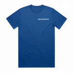 Front view of royal blue Pentathlete Aristotle quote t-shirt with "PENTATHLETE" text on the chest.