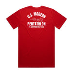 Red USA Pentathlon Heritage T-Shirt, back view with white U.S. Modern Pentathlon logo