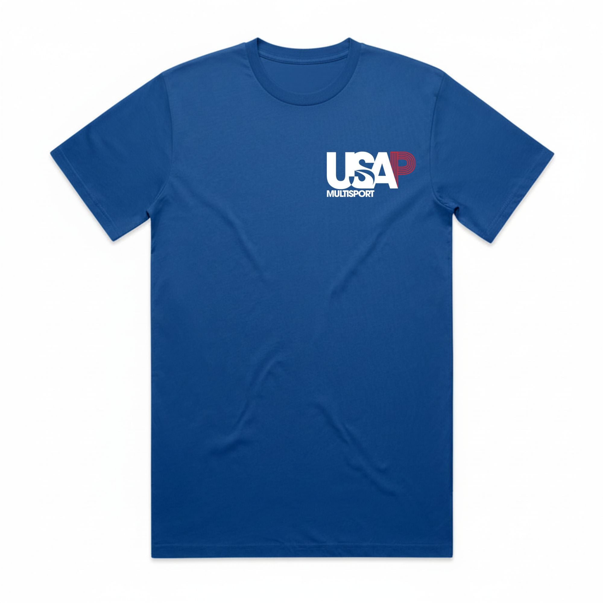 Official USA Pentathlon PENTATHLETE 5 jersey-style t-shirt in royal blue.