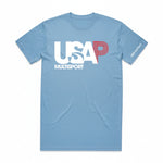 Official USA Pentathlon Multisport team logo Debrouillard t-shirt in Carolina Blue