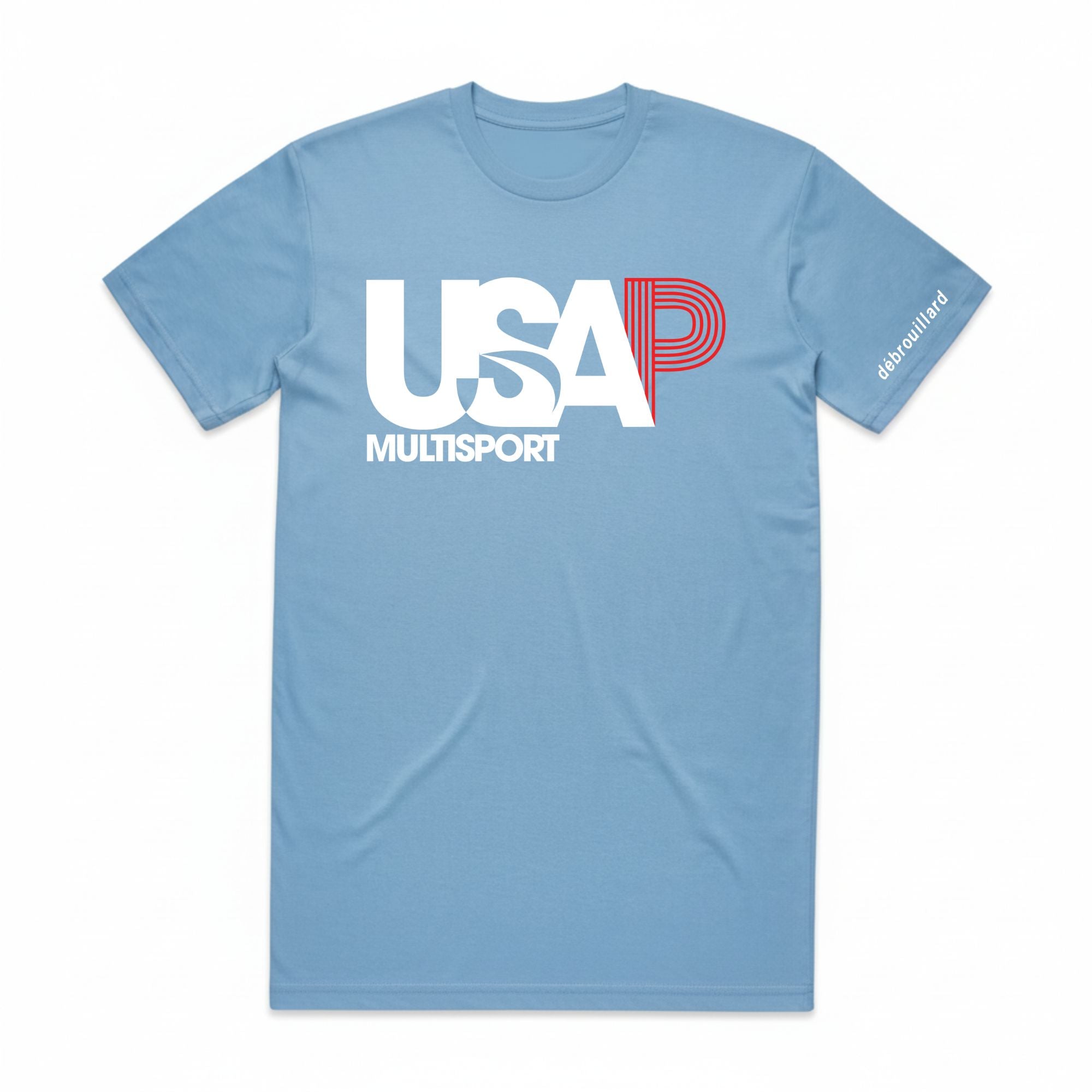 Official USA Pentathlon Multisport team logo Debrouillard t-shirt in Carolina Blue
