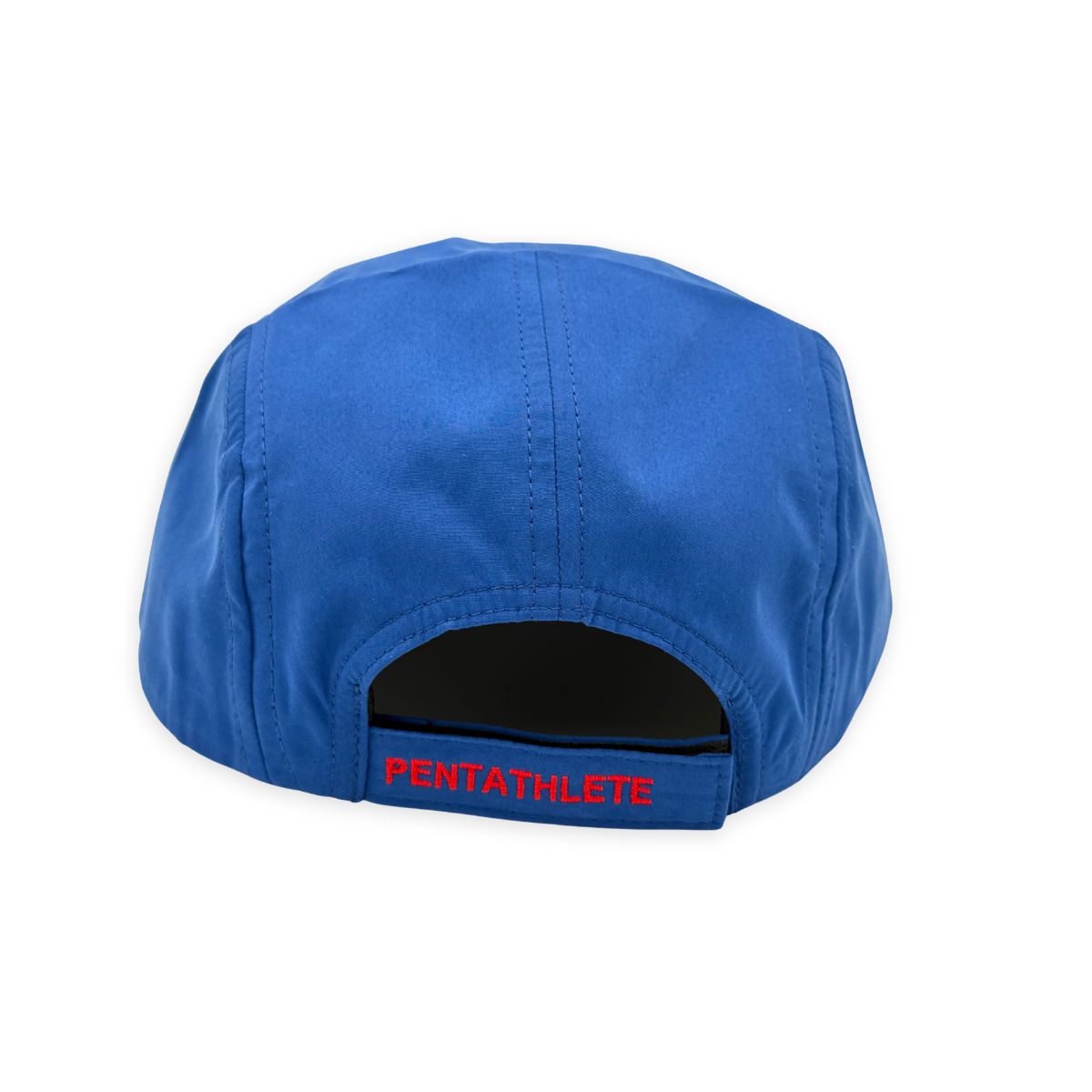 Back view of the Pentathlete 5 Discipline Hat, showing the red "PENTATHLETE" embroidery on the adjustable Velcro strap.
