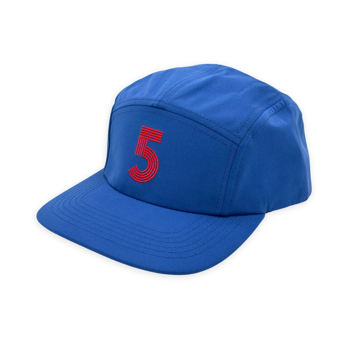 The Pentathlete 5 Discipline Hat in royal blue, symbolizing the five events of Modern Pentathlon with its embroidered red 5 logo.