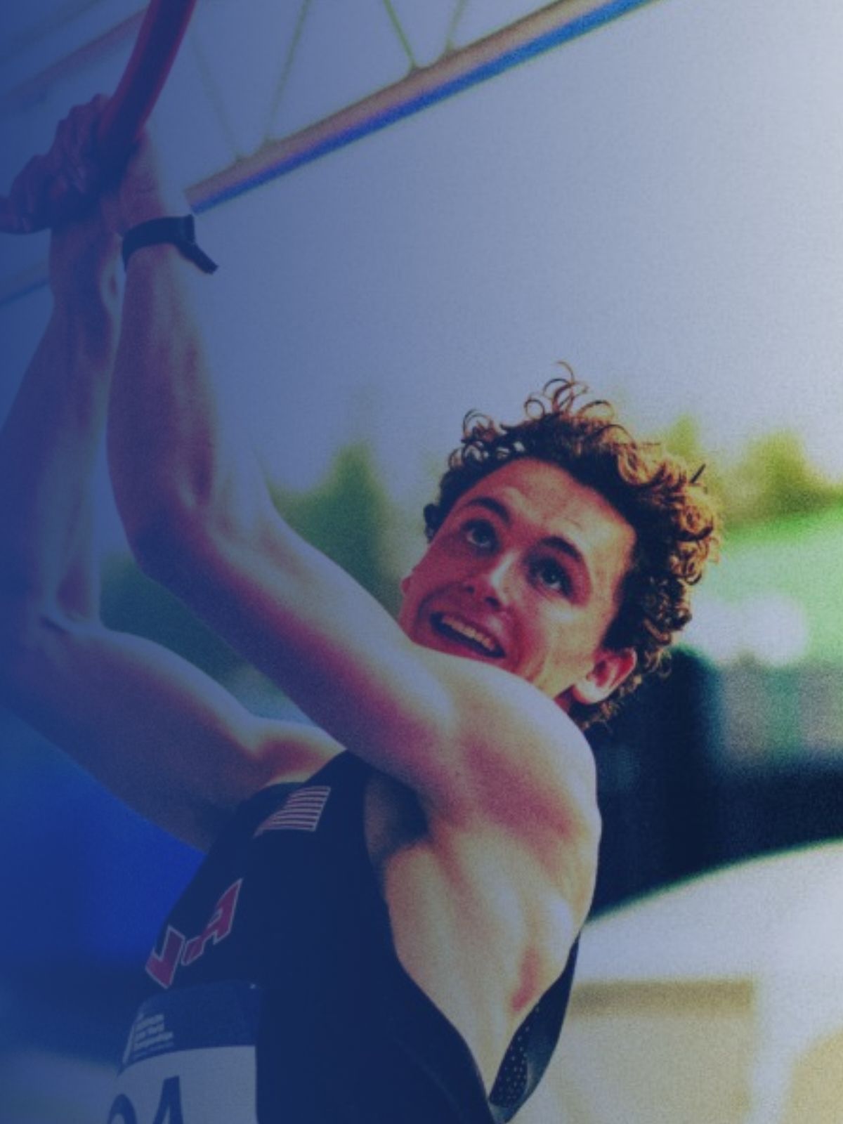 USA Pentathlon Multisport athlete Kian O'Boyle competes in the Obstacle discipline wearing his USAPM uniform.